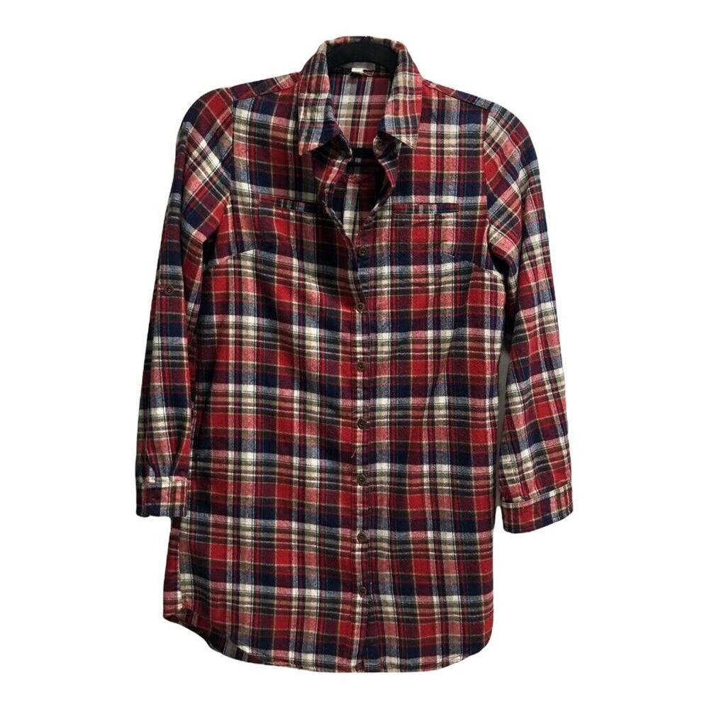 Hot & Delicious Red‎ Blue White Plaid Flannel Shirt Medium Long Length Grunge